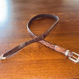 Vintage PGA Tour Men's Brown Top Grain Leather Belt Size 42 Silver Buckle